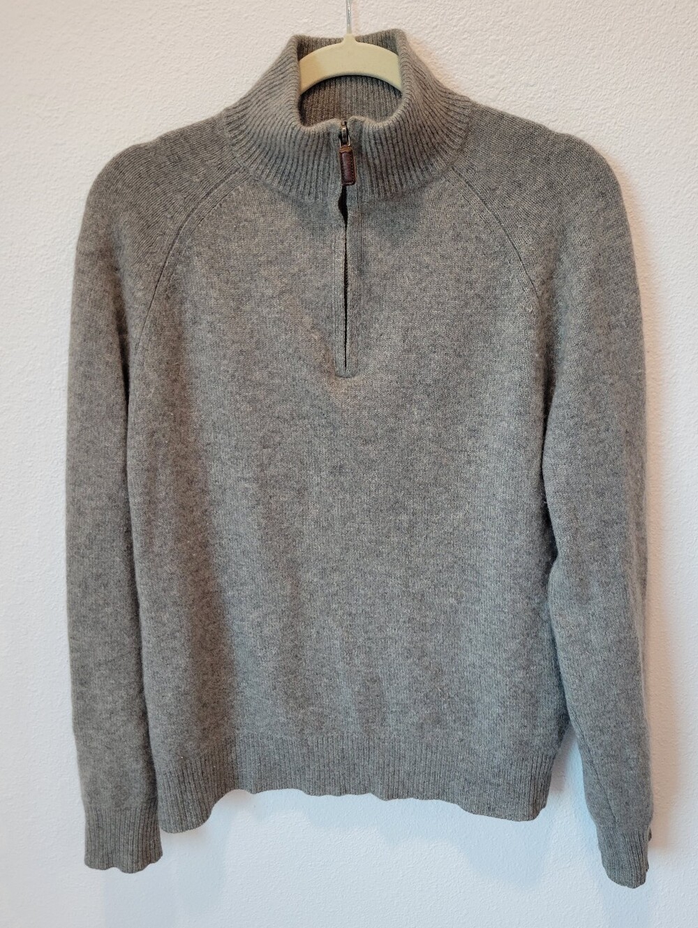 J.Crew Mens M Italian Cashmere Quarter Zip Sweater Gray Pullover *FLAWS*